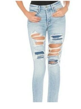 GRLFRND Light Blue Distressed Slim Straight Jeans